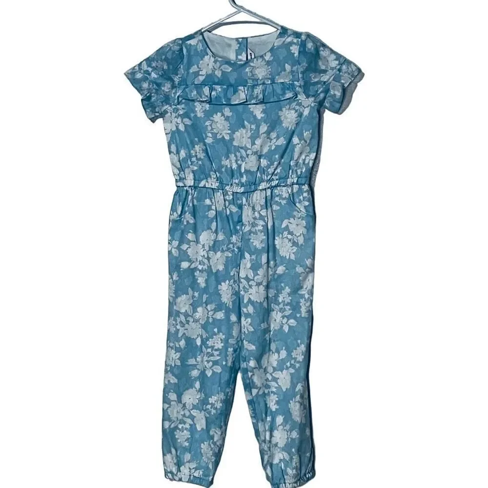 NWT Janie & Jack Blue Floral Lace Jumpsuit With Pockets Size 5